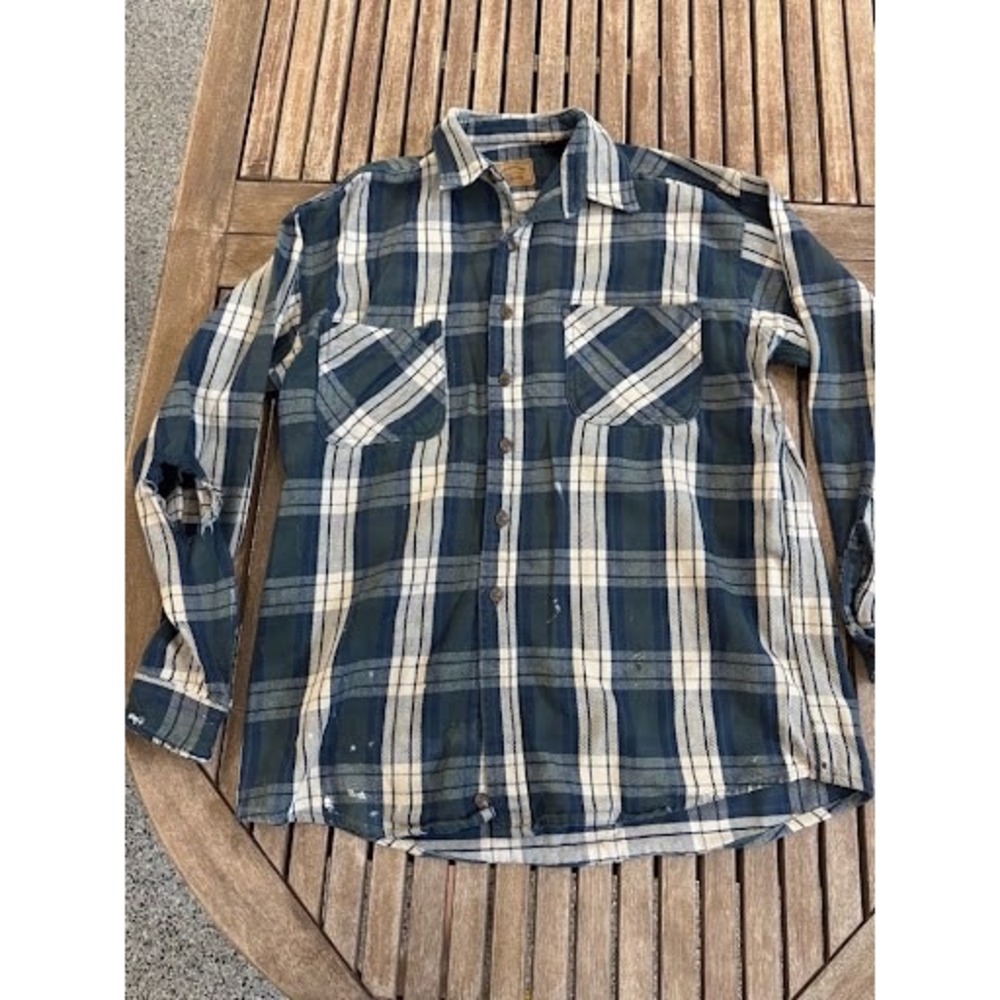 Distressed Vintage St. John's Bay Heavyweight Plaid Flannel Shirt L/Tall Plaid